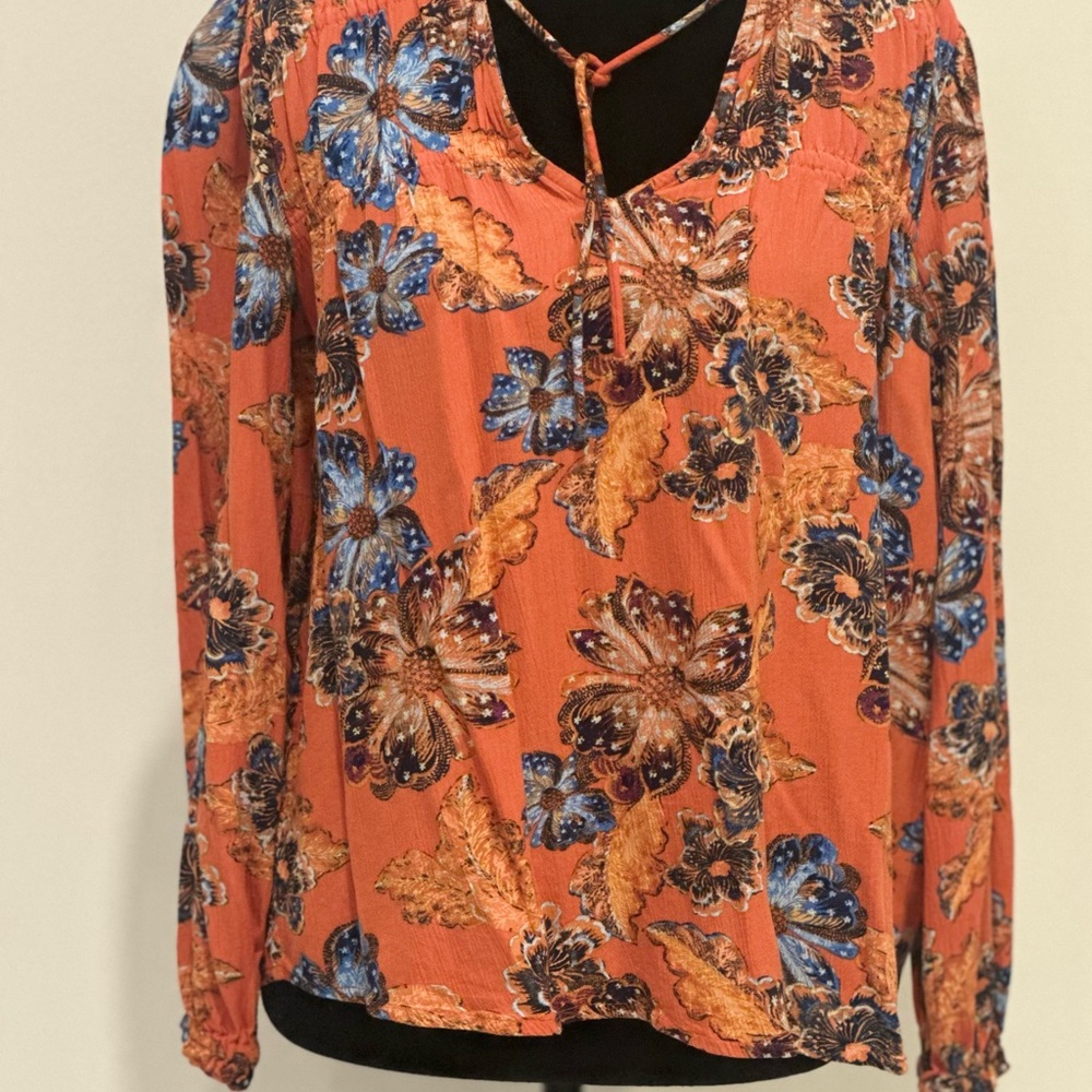 Old Navy Orange Floral Boho Blouse - Size Small